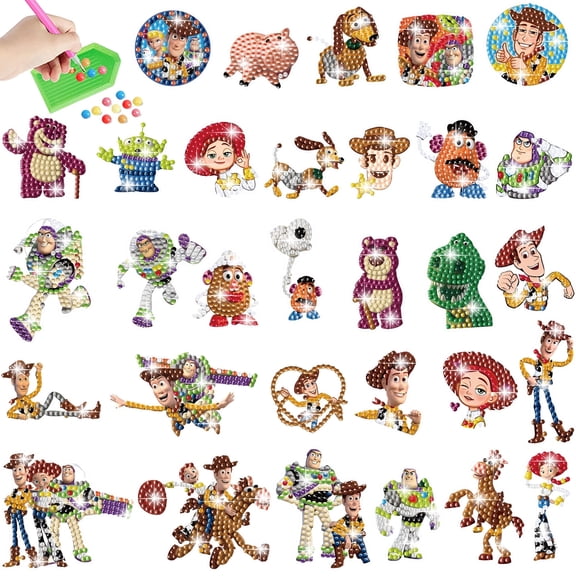 31Pcs Cartoon Diamond Art Painting Sticker Kits for Cartoon Diamond Gem Stickers Kit,5D Gem Art Stickers Mosaic for Gift for Boys Girls