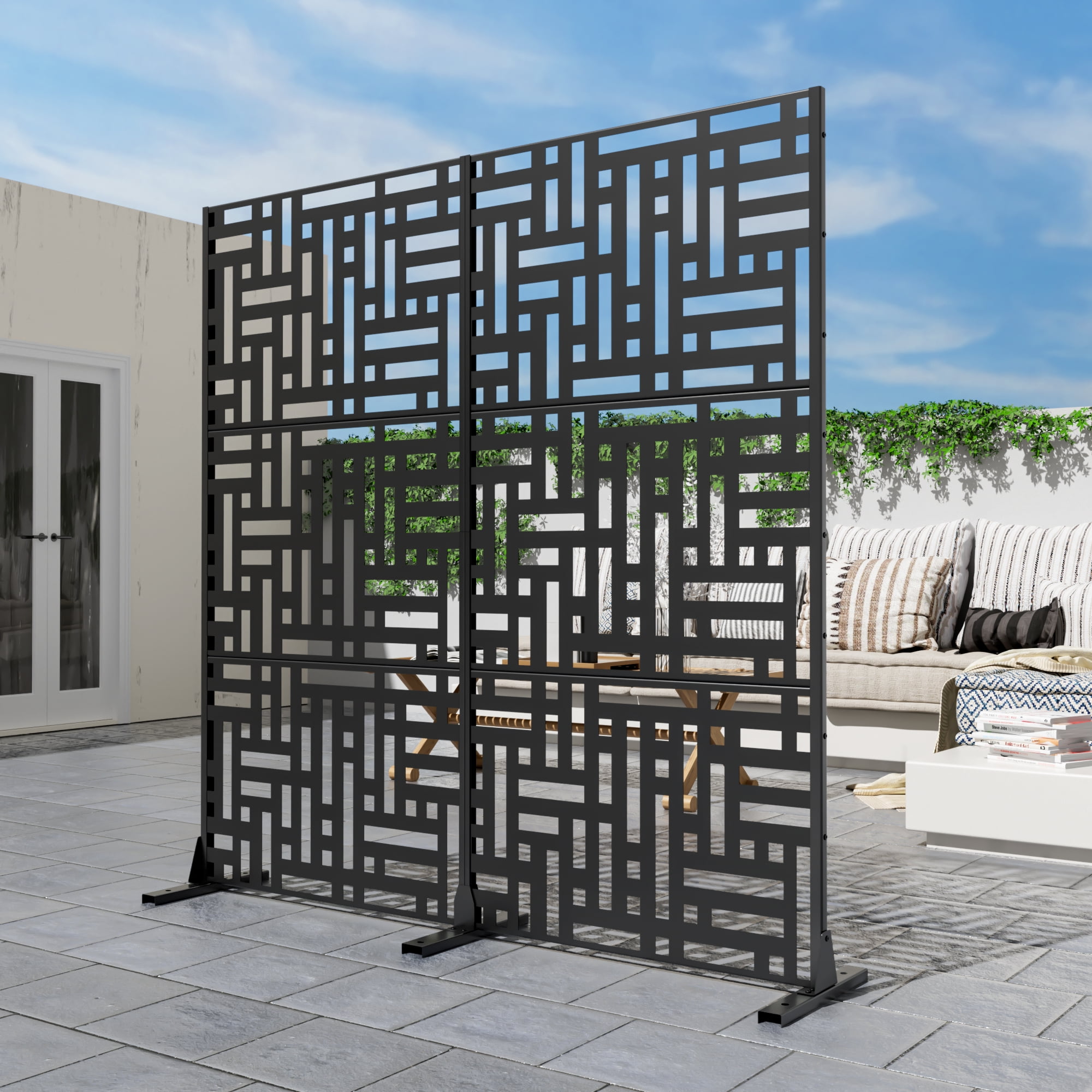 MAYEERTY Metal Room Divider – Industrial Galvanized Steel Privacy Screen,Black
