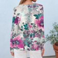 thumbnail image 4 of WTOBBY Women's Floral Print Fashion Long Sleeve T-shirt with Round Neck Top Casual Wear Comfort Fit Soft Material Lightweight Fabric Daily Outfit Essential Stylish Layering Piece,Purple Pink XL, 4 of 5