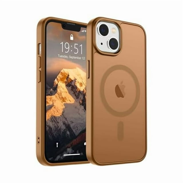 Chenchen Magnetic for iPhone 14 Case & iPhone 13 Case (Compatible with MagSafe)(Military Grade Drop Protection) Slim Translucent Matte Shockproof Phone Cover,Brown