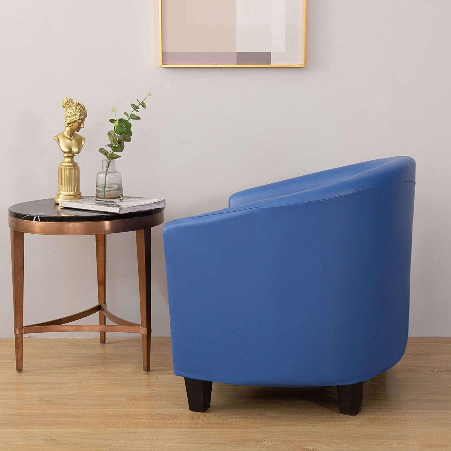 BH-JJSMGS Stretch Club Chair Slipcovers 2 Pieces, PU Leather Round Barrel Chair Cover with Cushion Cover, Oilproof Couch Cover for Cats Dogs