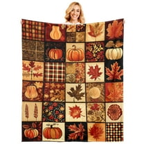 Maple Leaf Print Flannel Blanket - Ultra Soft & Warm Reversible Orange Fall Blanket for Couch/Bed - Cozy Machine Washable Throw