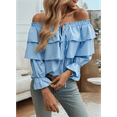 thumbnail image 6 of Women'S Off Shoulder Ruffle Trendy Summer Fashion Long Sleeve Blouse Sexy- Dressy Casual Layered Tops Light Blue L, 6 of 7