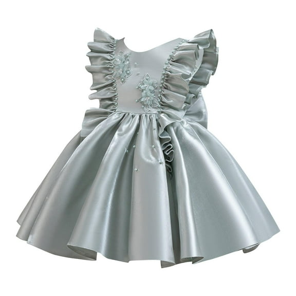 Avrntaa Girl Satin Ball Gown Ruffle Sleeve Princess Dresses Wedding Birthday Party Pageant Dress 9M-6Y