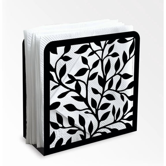Leaves and Branch Decorative Black Metal Napkin Holder for Table 4.9" x 4.9" x 1.9" Standing Napkin Holder for Home Kitchen Restaurant Picnic Party Coffee Bar Dining Room for DIY