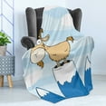 thumbnail image 4 of Goat Soft Flannel Fleece Blanket, Doodle Cartoon Goat Smiling and Standing on Top of Mountain Pick Digital Illustration, Cozy Plush for Indoor and Outdoor Use, 70" x 90", Multicolor, by Ambesonne, 4 of 5
