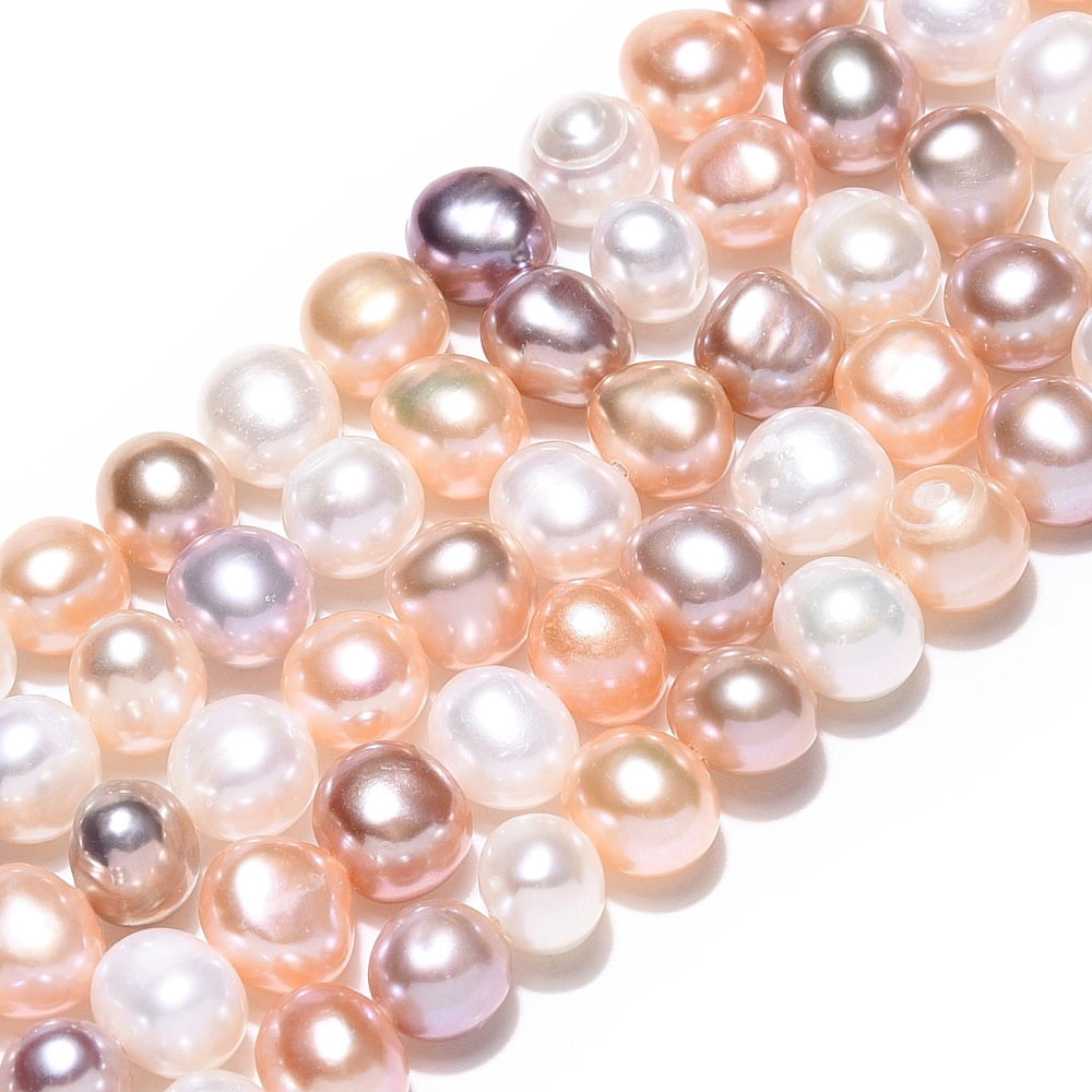 2 Strand Natural Cultured Freshwater Pearl Beads Strands Two Sides Polished Mixed Color 6~7x6.5~8x5.5~6.5mm Hole: 0.7mm about 53pcs/strand,