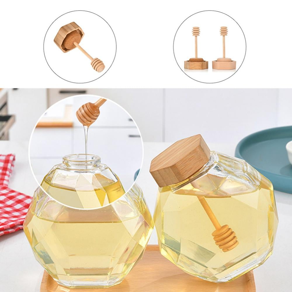 Hexagon Shape Honey Pot Jar with Stir Stick HeatResistant Glass