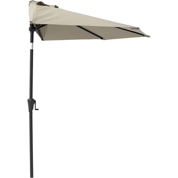 9 Ft Half Round Outdoor Patio Market Wall Umbrella with Tilt in Taupe