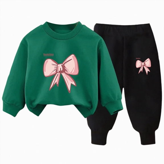 TOWED22 Toddler Baby Girl Boy Fall Winter Outfits Print Crewneck Sweatshirt Casual Pants 2pcs Clothes Set Casual Clothing(Dark Green,6-7 Y)
