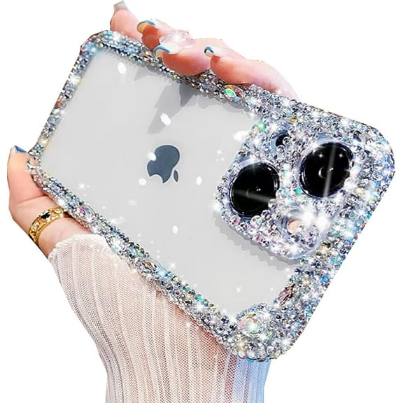 Clear Glitter Case for iPhone 15, Cute Luxury Bling Sparkly Diamond Rhinestone Camera Protection Soft TPU Bumper Shockproof Women Girls Slim Protective Phone Case for iPhone 15 6.1"