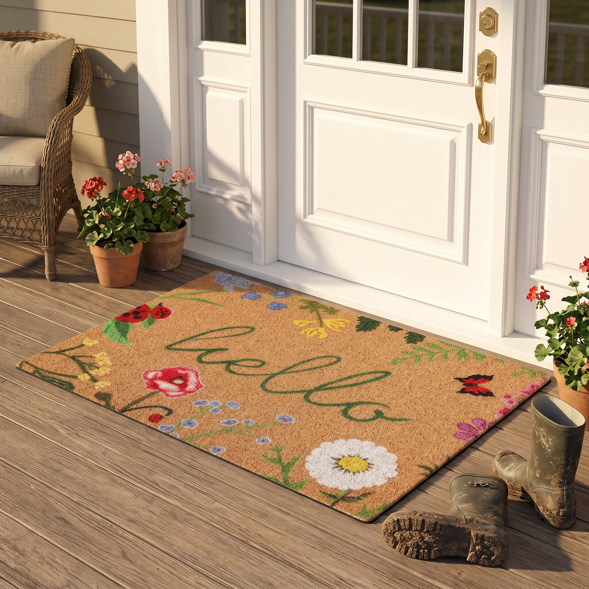 Unique Bargains Natural Coir Non-Slip Backing Waterproof Doormat Brown 32" x 20"