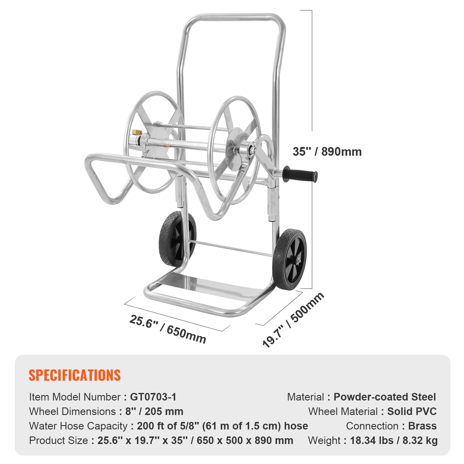 KFFKFF Cart for Hose Reel, Accommodates 200 ft of 5/8’’ Hose (Hose Sold Separately), Portable Garden Water Hose Carts with Wheels, Robust Powder-coated Steel for Outdoor Planting