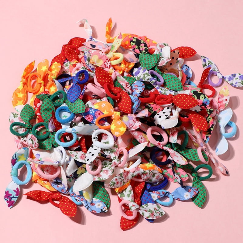 100pcs/set Girls Cute Rabbit Ears Hair Ties Stretch Rubber Bands Hair Ropes Ponytail Holders Hair Accessories Children's Gift