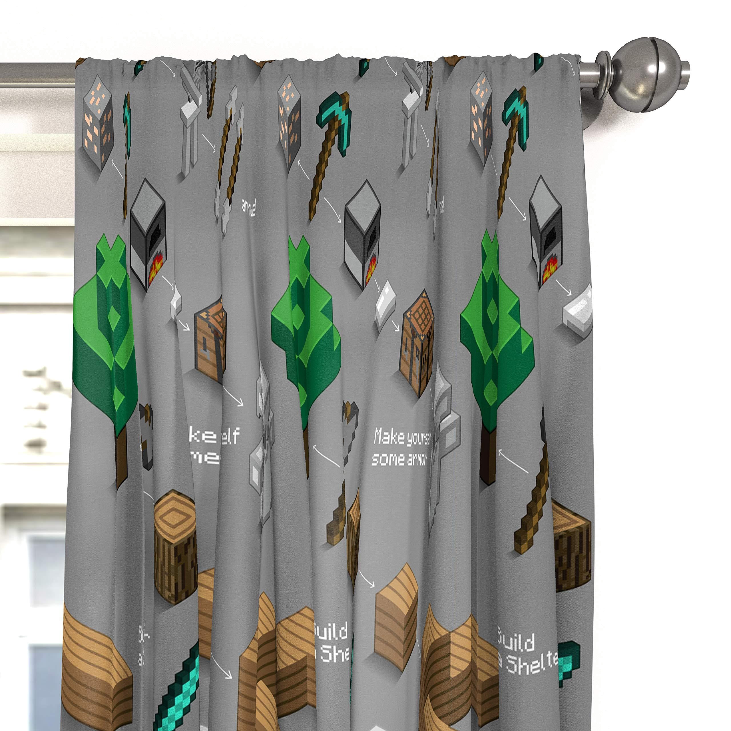 Minecraft Survive Dark Grey 84" inch Drapes, 100% Microfiber Rod Pocket Curtain, Room Darkening