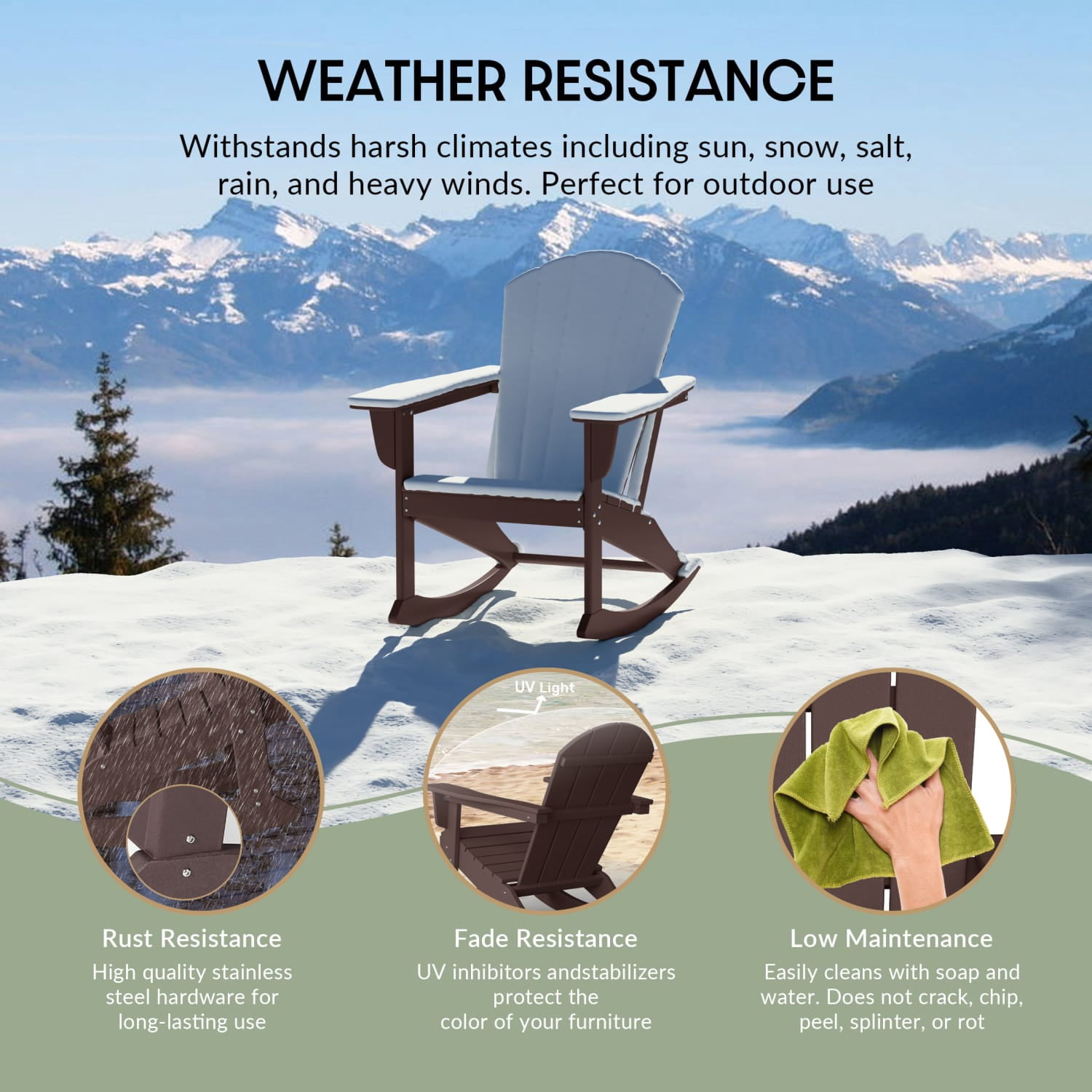 WestinTrends Malibu Outdoor Patio Porch Rocking Adirondack Chair, Dark Brown