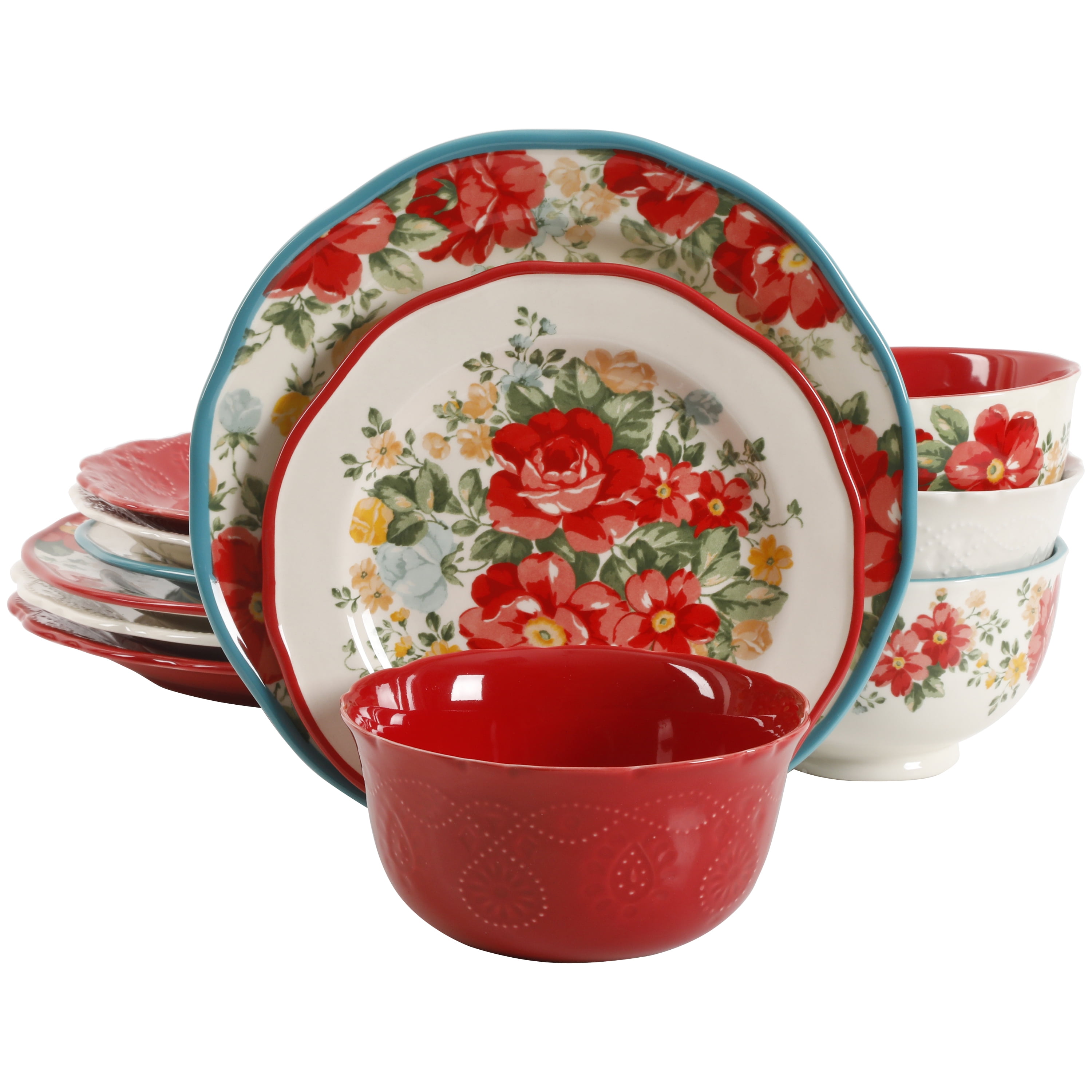 The Pioneer Woman Celia Teal 8.75-Inch Salad Plates Floral Patterns Set of 4