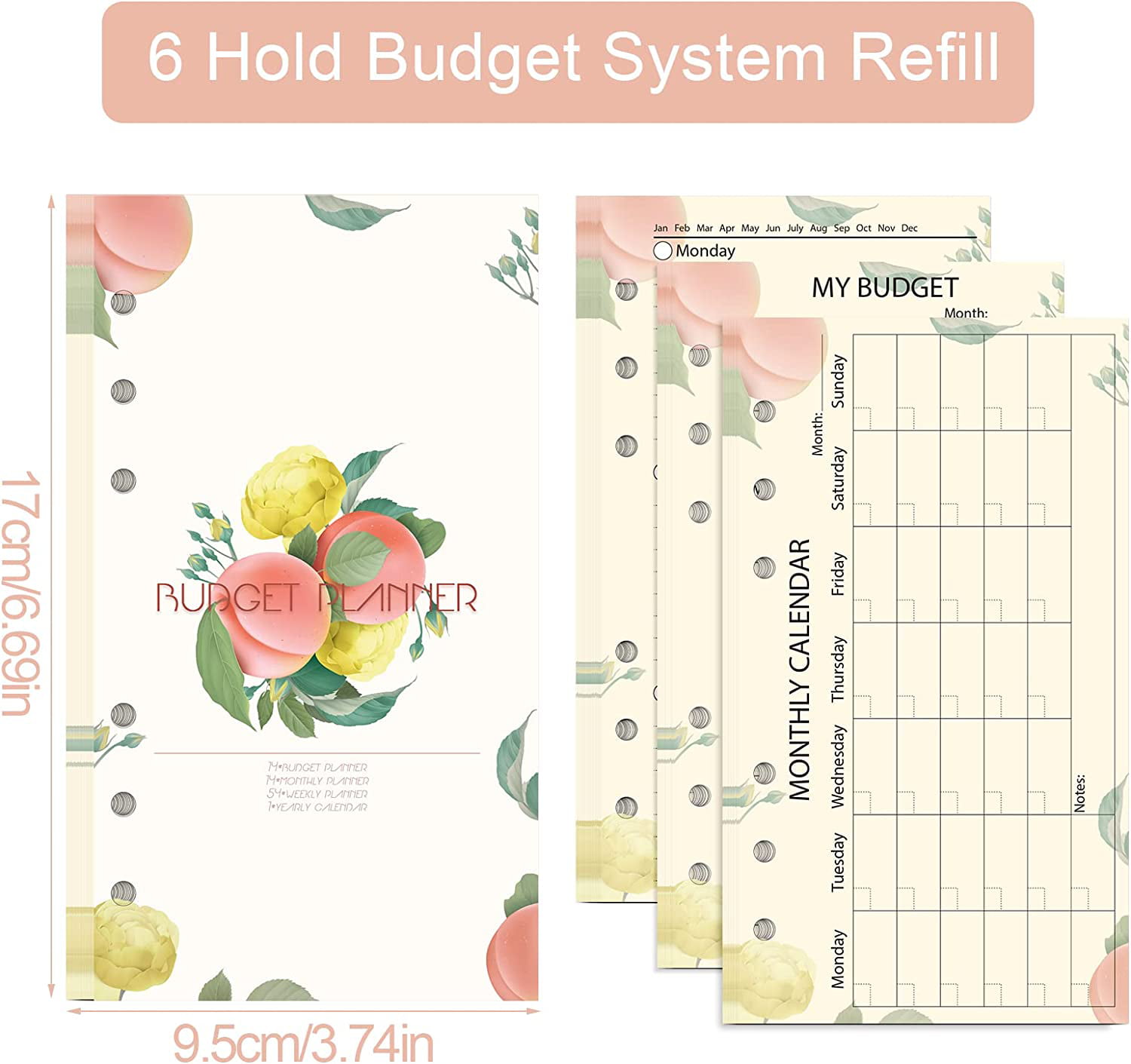 2024 Weekly & Monthly Planner & 6-Hole Budget System Refill, 6-3/4 x  3-3/4, Personal/Size 3 for Budget Binder Cover, Budgeting Cash Envelopes