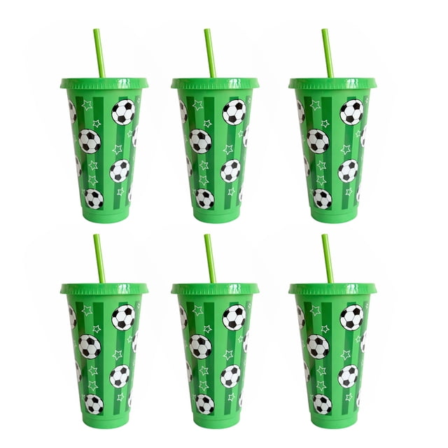 Vaso de plástico de 710 ml con temática de fútbol, vaso reutilizable de 24 oz, botella para beber, artículos esenciales para fiestas deportivas y de fútbol, regalo para aficionados.