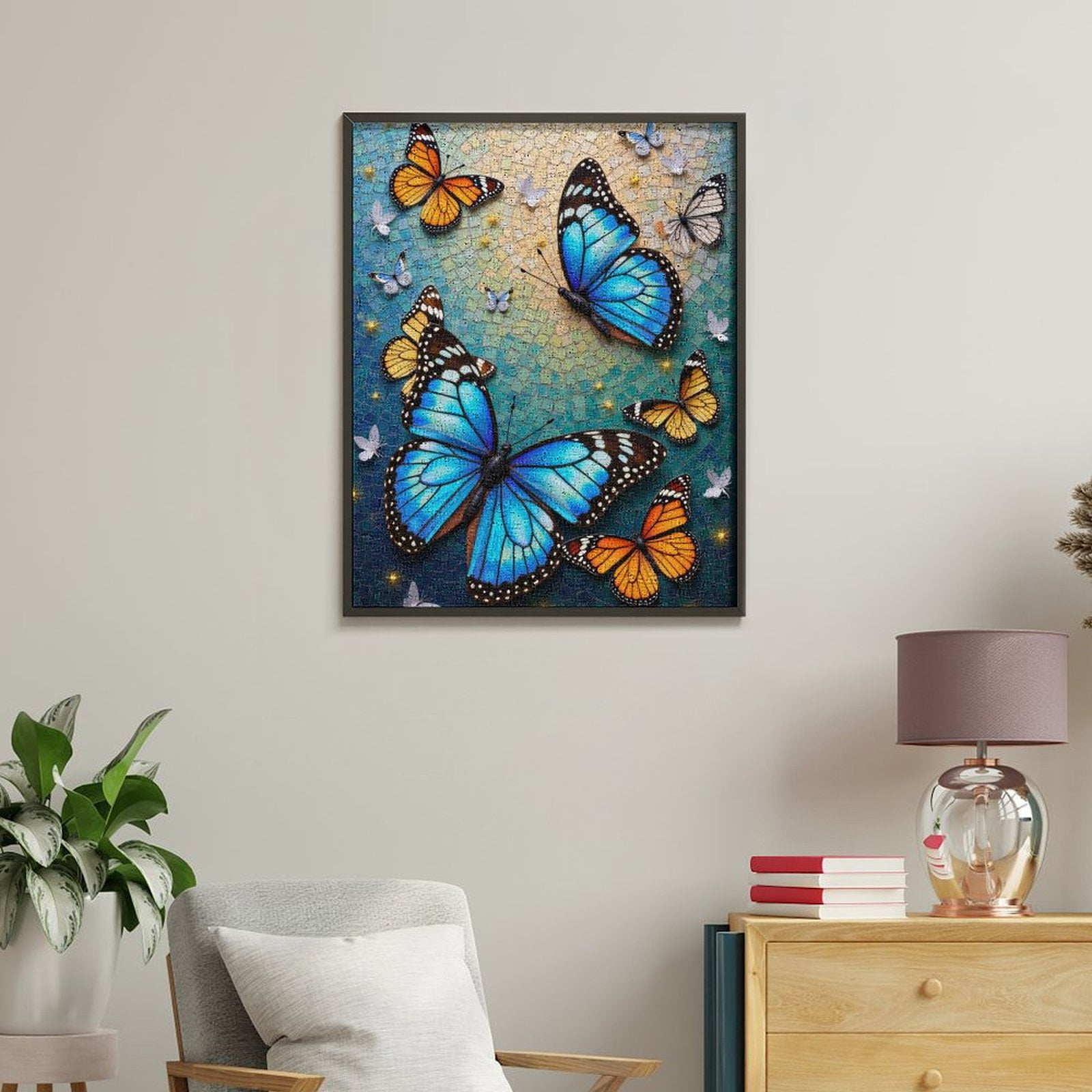 Paint by Numbers Kit for Adults, Butterflies Mosaic Art Wings Bright Paint by Numbers, Easy Paint by Numbers Kit for Adults Beginner, DIY Adult Paint by Number Kits on Canvas, Home Decor