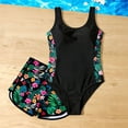thumbnail image 6 of FINALGANG Girls Kids One Piece Romper Swimsuit With Floral Print Racerback Design High Waisted Boy Short Bottoms Sun Protection Bathing Suit For Summer Beach Vacation 9-10 Years Black, 6 of 8