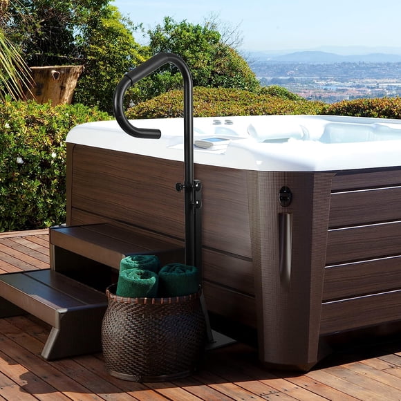 IdealHouse Main Courante de Sécurité pour Spa 600 Lb, Hauteur Réglable Rotative à 360°, Base Stable à Glisser sous le Spa, Accessoire de Piscine pour Intérieur Extérieur