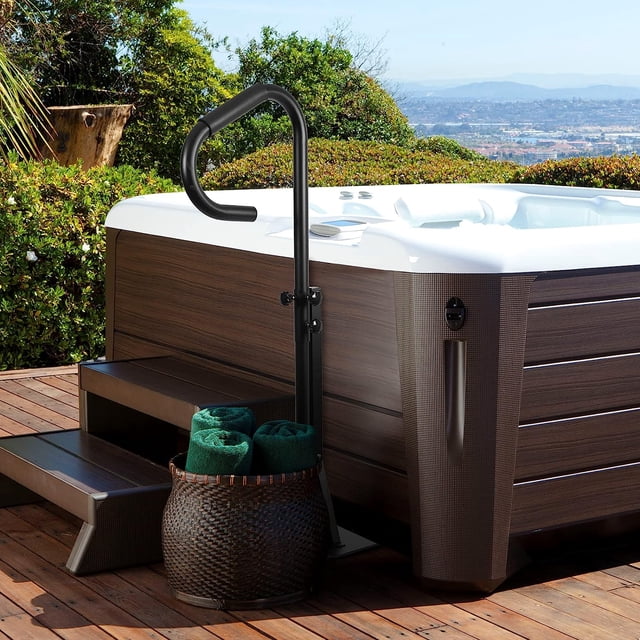 IdealHouse 600LBS Hot Tub Safety Handrail, 360° Rotatable Height Adjustable, Stable Slide-Under Base, Spa Pool Accessory for Indoor Outdoor