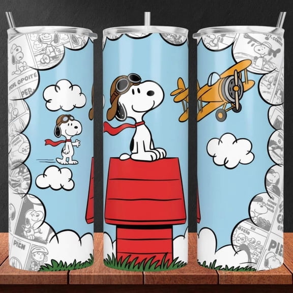 20oz Skinny Tumbler Snoopy, Peanuts Pilot With Red Dog House