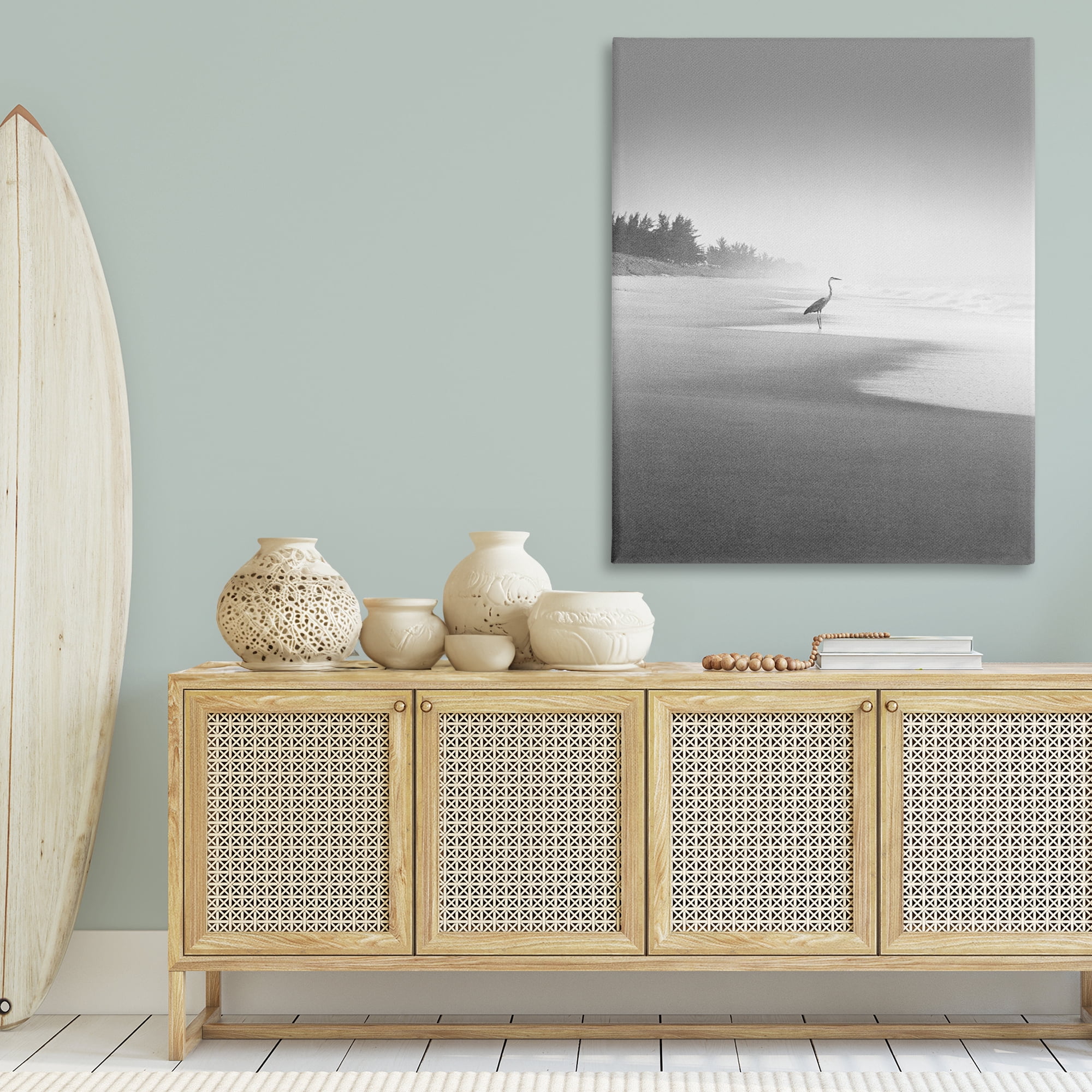 Stupell Industries Heron on Beach Coast Coastal Photography Gallery Wrapped Canvas Art Print Wall Art, 36 x 48