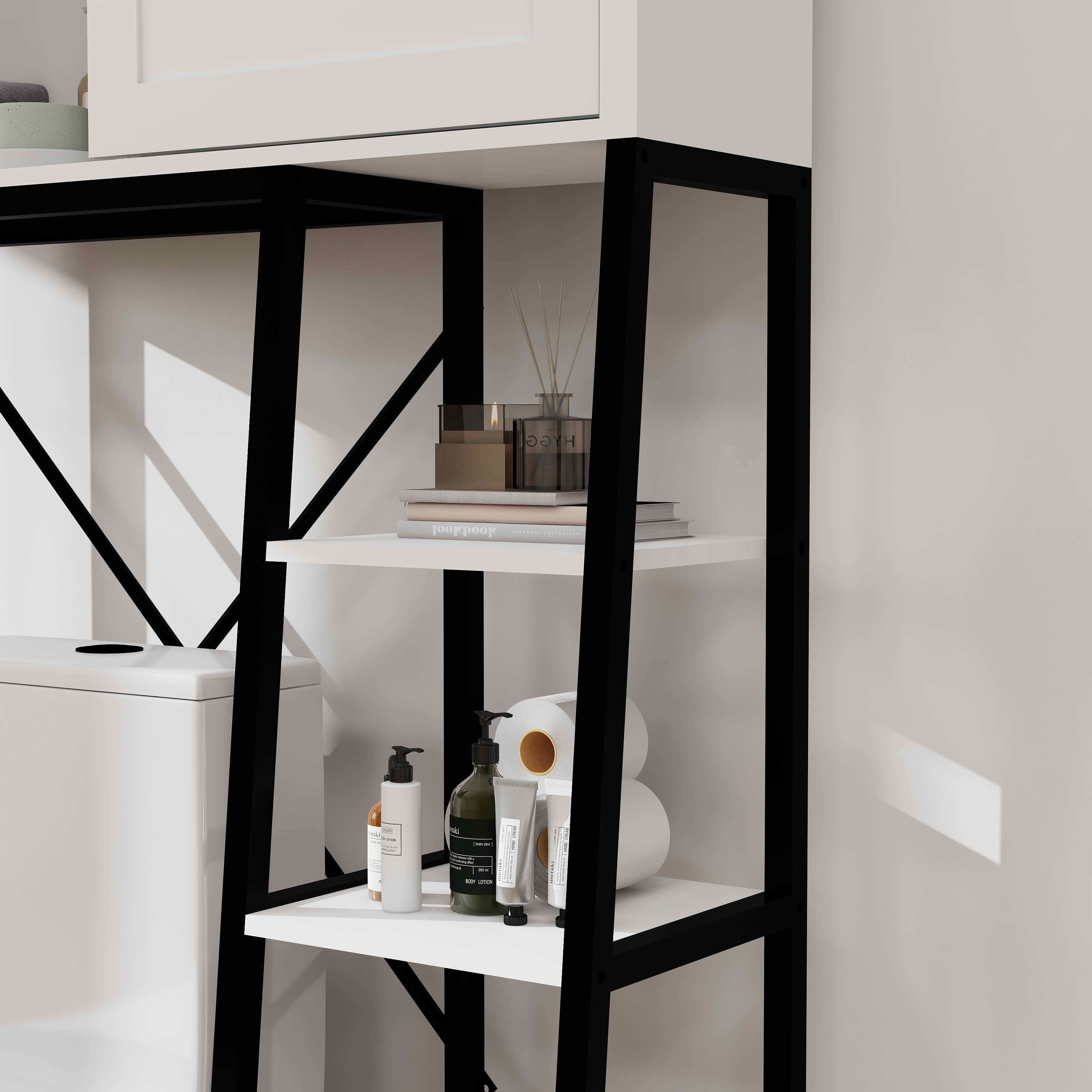 MAYEERTY Over The Toilet Storage Cabinet, Bathroom Shelves with Sliding Barn Door Adjustable Shelves Side Storage Rack White