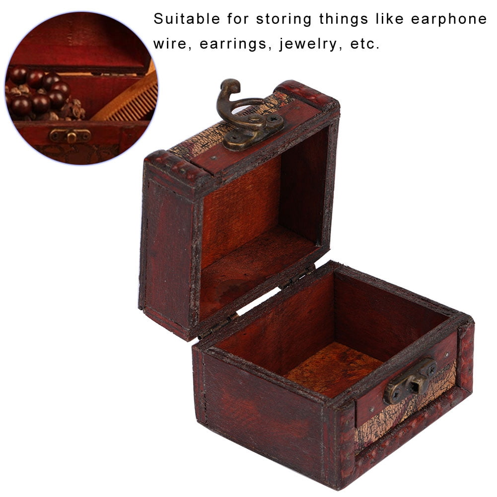 Wooden Box Vintage, Eco-Friendly Convenient Elegant Vintage Wooden Box Crate, Portable Exquisite for Earphone Wire Earrings