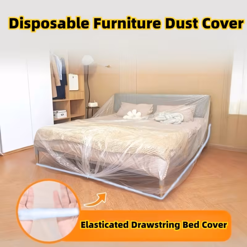 240*470cm Disposable Elastic Dustproof Bed Cover, Large Sofa Furniture Protector, Plastic Renovation Dust Film for Dorms, Living Rooms & Offices