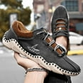 thumbnail image 5 of Mens Leather Casual Shoes Lightweight Fashion Sneakers Soft Breathable Oxfords Non-slip Driving Shoes Black 8.5 US, 5 of 7