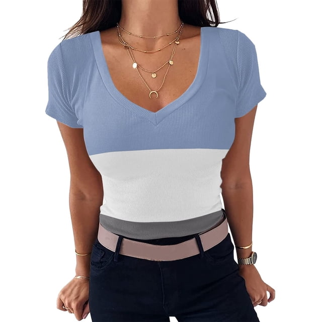 Hauts d'Été Grande Taille pour Femmes, Mode Imprimée, T-shirt à Manches Courtes et Col en V, Chandail-Over, T-shirt Col en V pour Femmes en Liquidation