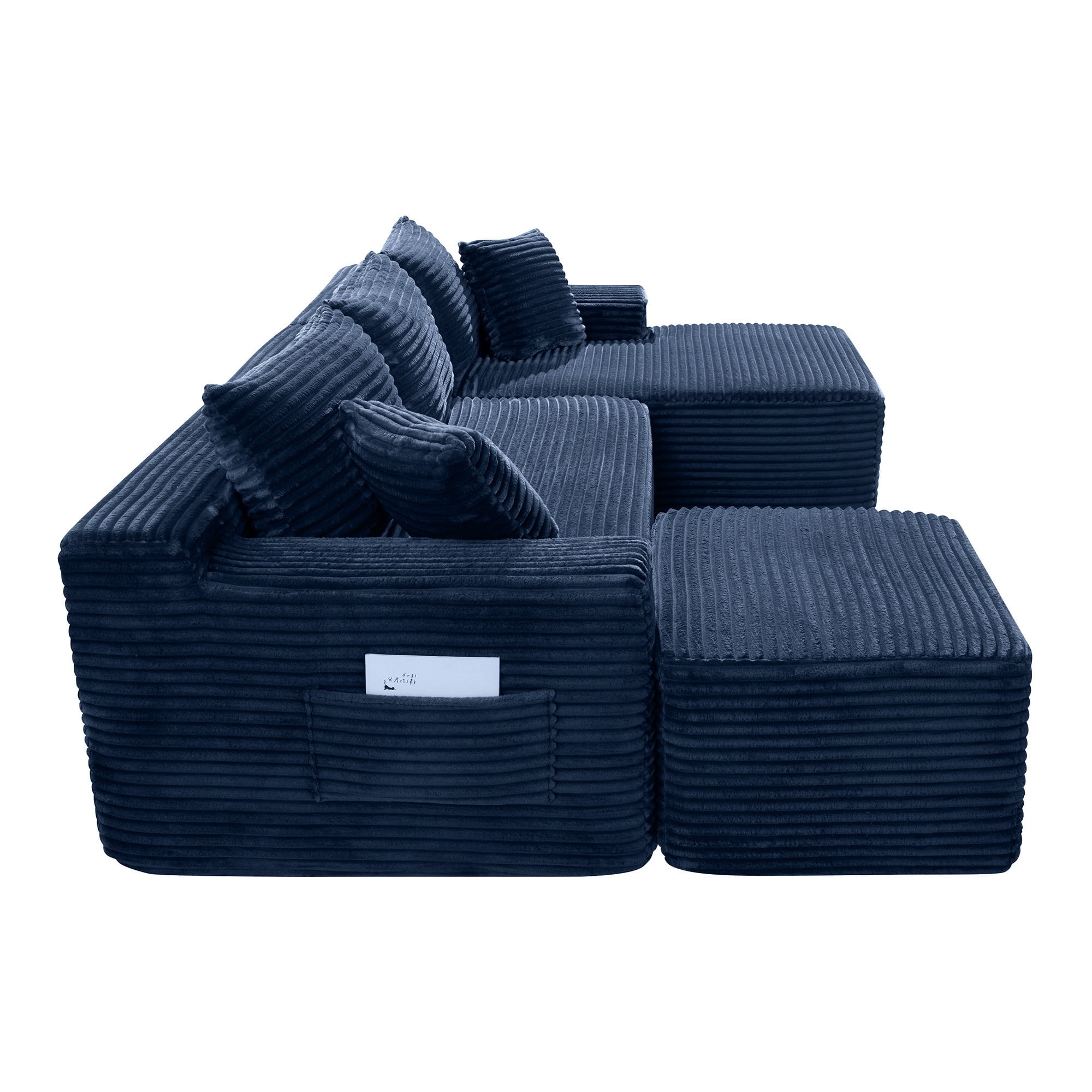 MOONMISS Small Modular Sectional Sofa with Movable Chaise and Ottoman,U-Shaped Boneless Cloud Couch for Living Room Apartment,Blue(Right Facing Chaise)