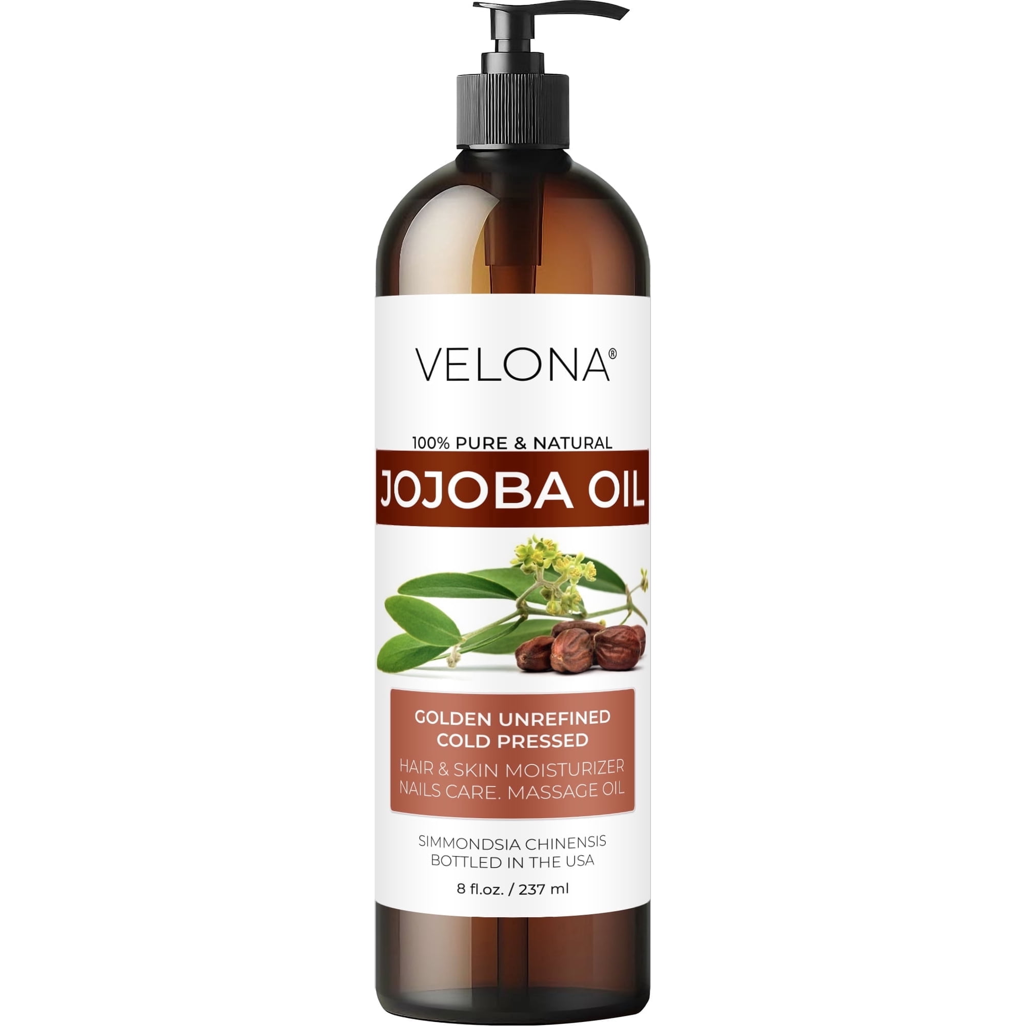 velona Jojoba Oil - 8 fl oz , Unrefined, Cold-Pressed, Golden, Hexane-Free, with Pump