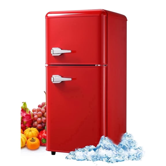 GGTB 3.0 cu.ft Mini Fridge with Freezer, Compact Double Door Refrigerator, 7-Temp Settings, Removable Shelves for Dorm, Apartment, Office, Red