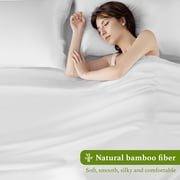 Baauye Cozy Bamboo Sheets Set, 4-Piece Queen Sheet Set with 16 Deep Pockets, Soft and Breathable Bed Sheets, White