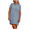 thumbnail image 2 of Baikeli Clearance Womens Dresses Cotton Linen Dresses for Women 2024 Summer Casual Sundresses Lapel Neck Button Outfits Solid Color formal Dresses Womans Summer Dresses, 2 of 7