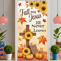 Autumn Theme Fall for Jesus Religious Banner Wooden Cross Sunflower Design for Church Decoration Event Worship