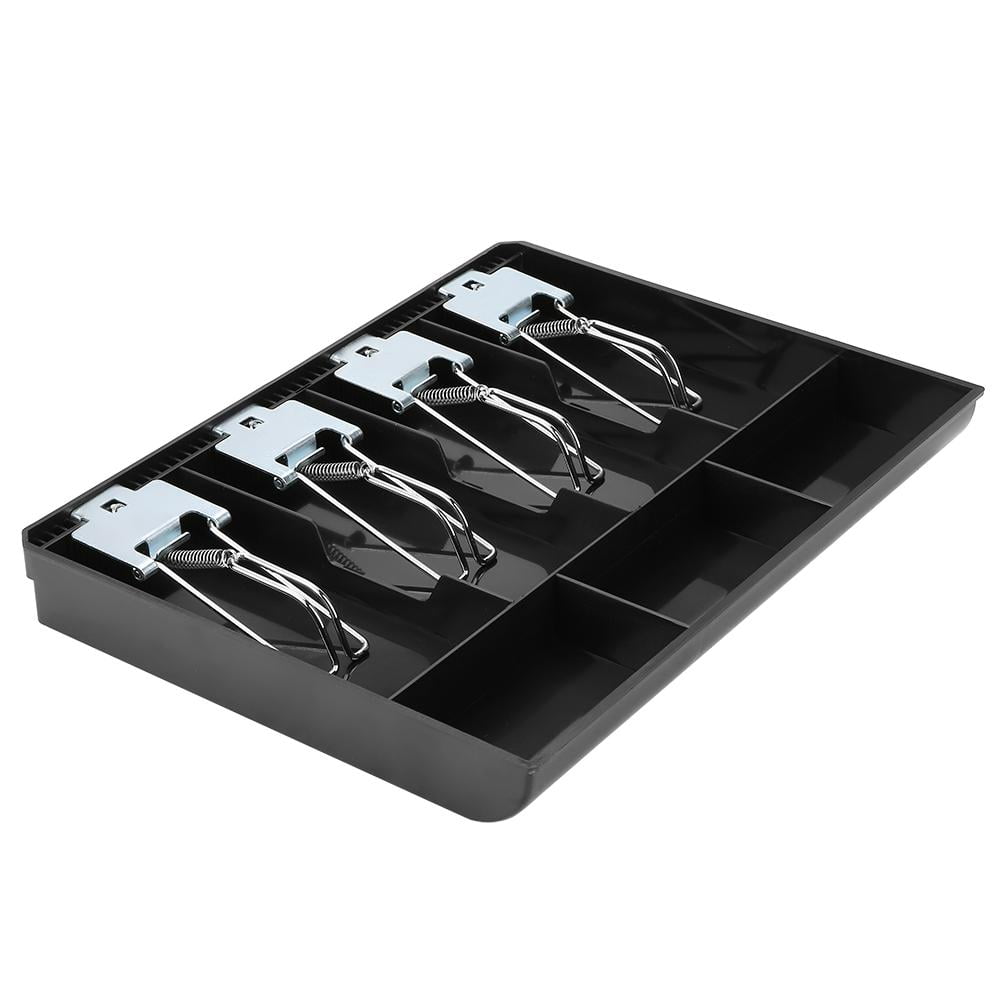 black Maxmartt Cashier Box Cash Drawer Register Insert Tray Replacement Cashier Four Box with Metal Clip 
