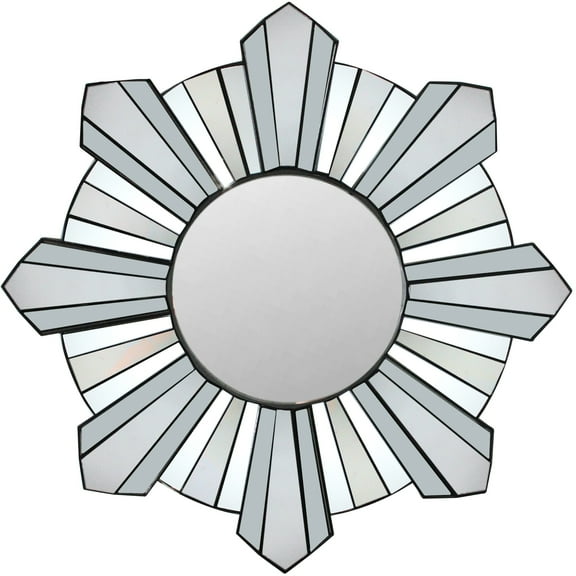Northlight 25" Sparkling Sunburst Matte Black Round Wall Mirror