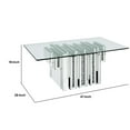 thumbnail image 5 of 47 Inches Glass Top Coffee Table with Faux Stone Inlay, Silver - Saltoro Sherpi, 5 of 5