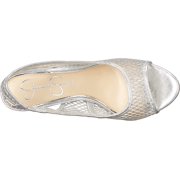 Jessica Simpson Jaisey Clear/Silver Peep Toe Slingback Stiletto Heeled Sandals (Clear/Silver, 8)