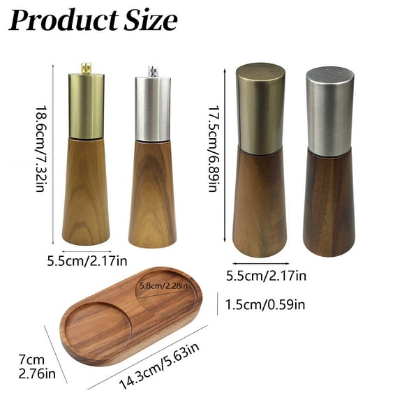 Haful Golden Acacia Wood Grinderand Pepper Grinder Mill with Wood Base Stainless Manual Shaker and Pepper Mill Adjustable Thickness Suitable for Kitchen ( & Pepper Grinder)