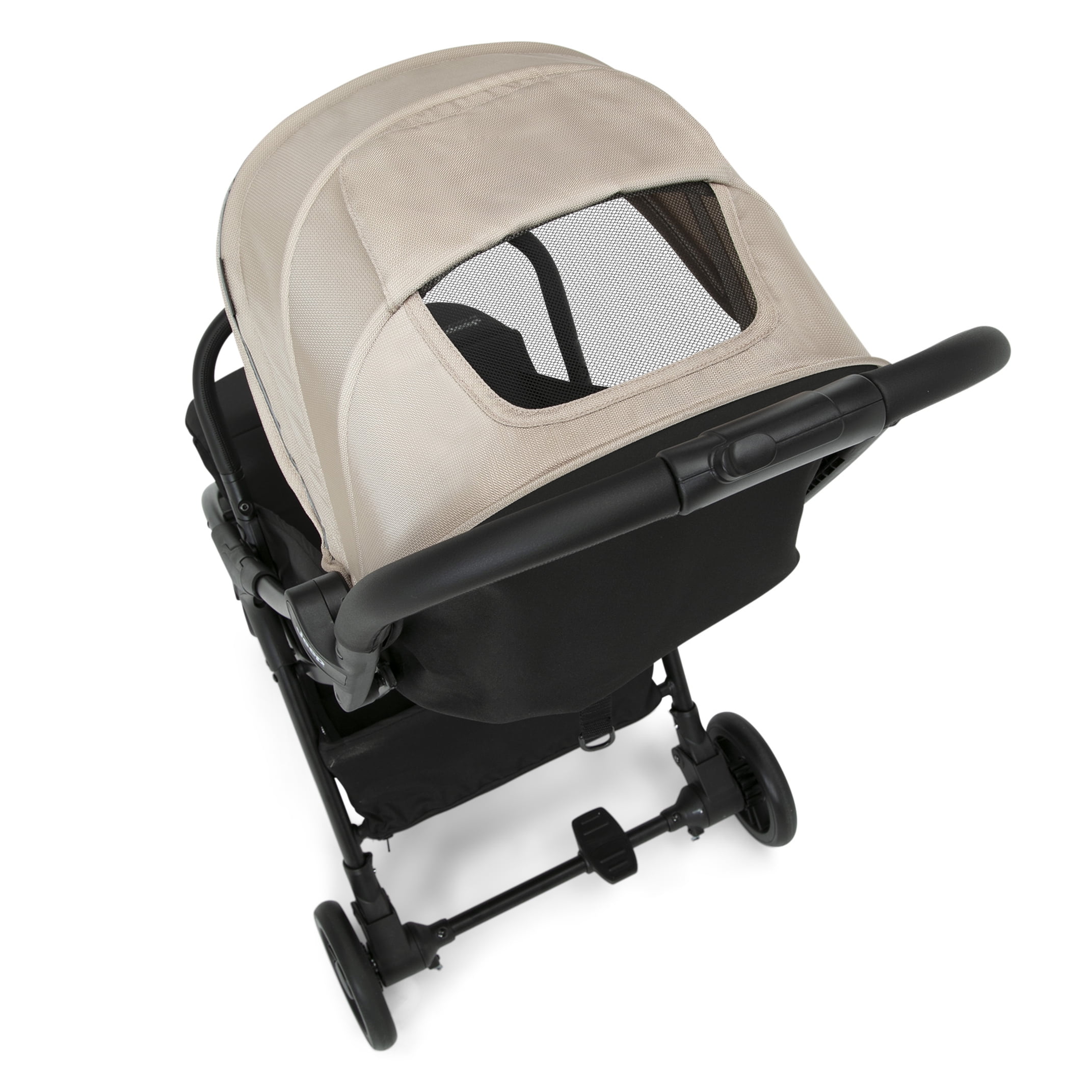 Jeep Altitude Compact Travel Stroller by Delta Children – Greenguard Gold Certified, Easy One Hand Fold, Lightweight, Extendable Canopy with Peek-a-Boo Window, 4 Wheel Suspension, Tan