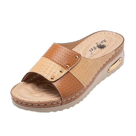 

Youmylove Women Slippers Cross Non-Slip Lightweight Slope Heel Thick Soled Sandals Leisure Ladies Cozy Daily Walking