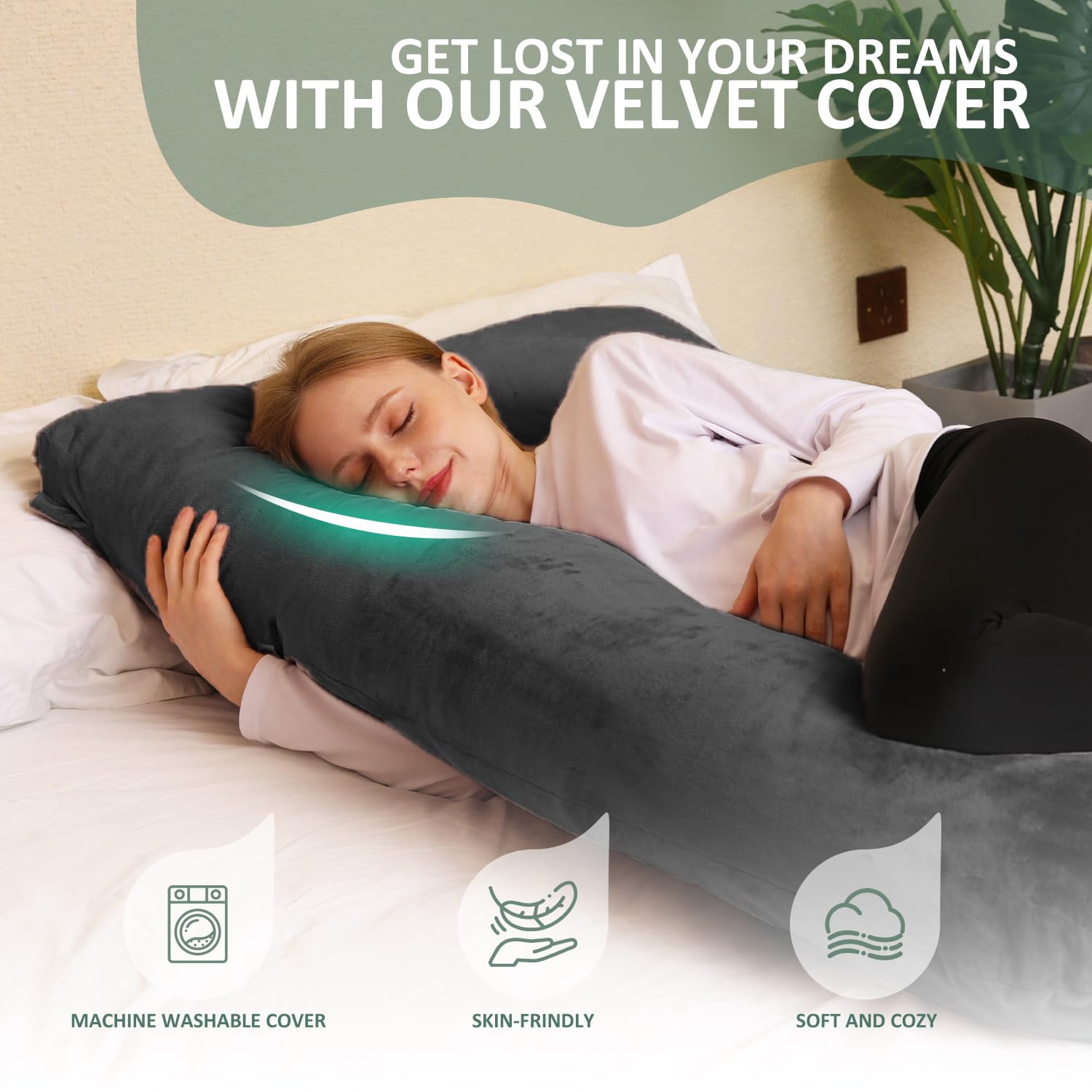 Pillow  U Shaped Pillows For Sleeping Full Body Maternity Women 58 Inch Have With Removable Cover Black