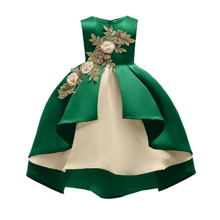

OLLUISNEO 3-4 Years Toddler Baby Girls Dress Sleeveless Tube Top Design Embroidered Party Formal TuTu Dress Green