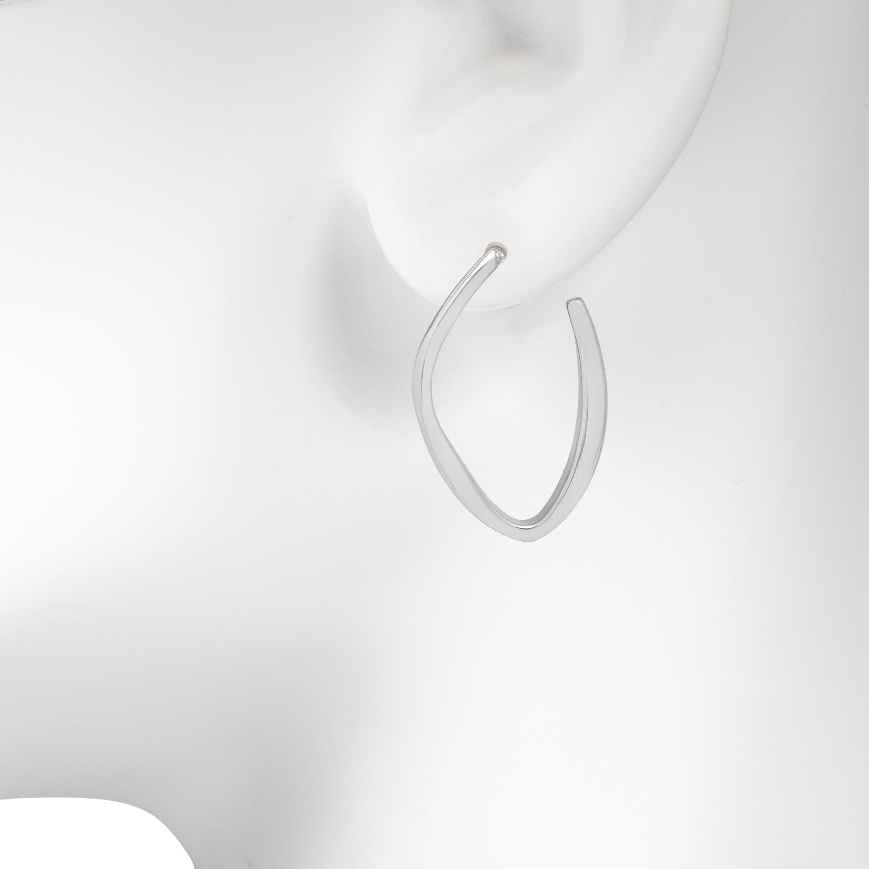 Time and Tru Women's Rhodium Tone Modern Hoop Earrings with Secure Post Back